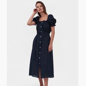 Sleeper Brigitte Linen Midi Dress, Navy - Small